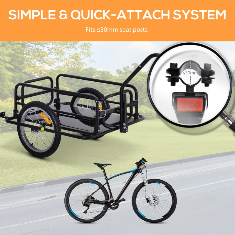 Aosom Foldable Bike Cargo Trailer Cart with Hitch, 88 lbs. Capacity, Black(m-4)