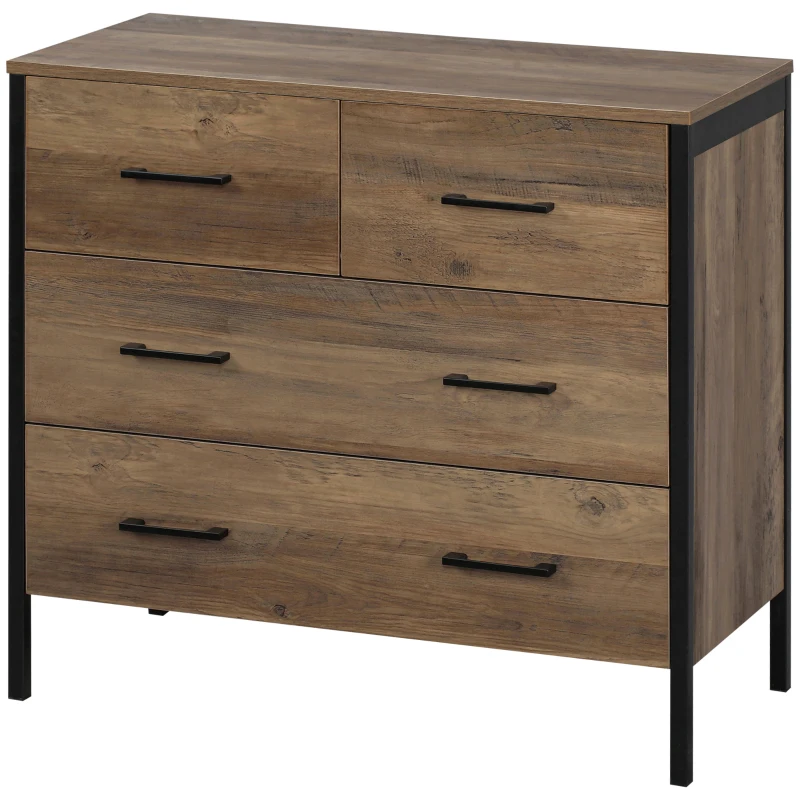 HOMCOM Dresser for Bedroom with 4 Drawers, Chest of Drawers with Metal Frame and Handles for Living Room, Hallway, Brown