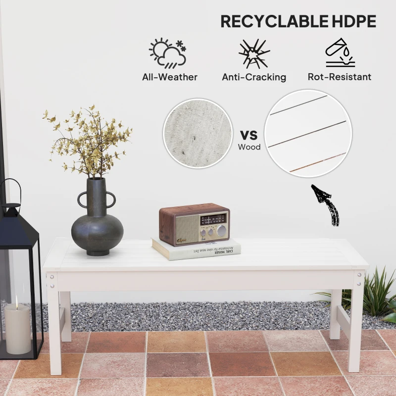 Outsunny 47" Outdoor Bench Seat, HDPE All-Weather Garden Bench, Backless Slatted Patio Bench for Yard, Porch, Park, White