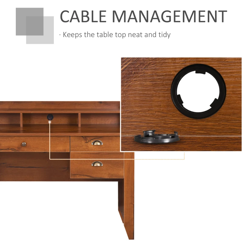 HOMCOM Computer Desk with Storage Hutch, Drawers, Shelf, Home Office Writing Table Study Workstation with Cable Management, Brown