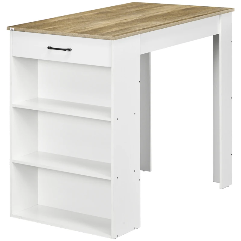 HOMCOM Bar Table with Drawer and 3 Storage Shelves, Bar Height Table, High Top Pub Table for Home Bar, Kitchen, Grey