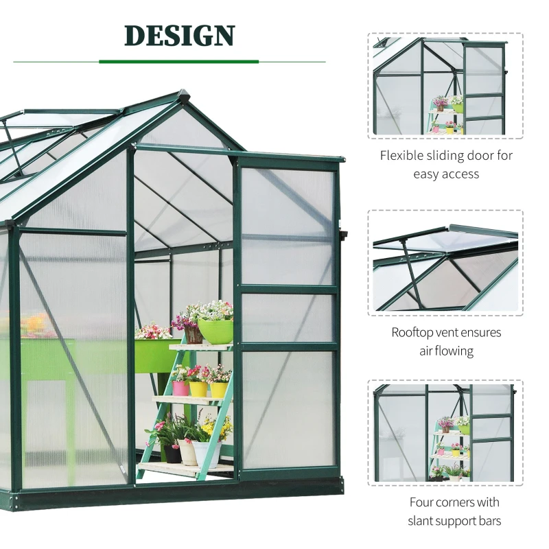 Outsunny 6' x 8' Outdoor Greenhouse with Rain Gutter and Roof Vent for Patio Backyard Dark Green