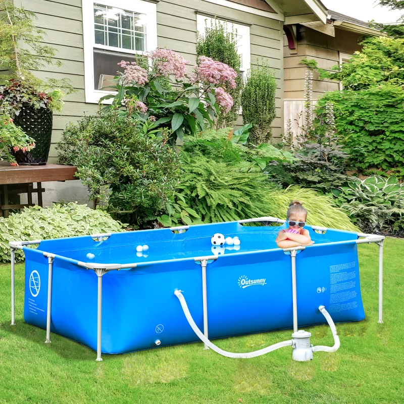 Outsunny 8.3ft x 5ft x 26in Frame Above Ground Swimming Pool Set with Filter Pump Filter Cartridge Reinforced Sidewalls Blue