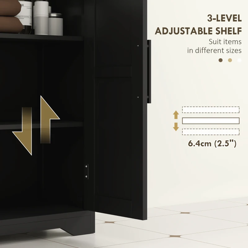 HOMCOM Bathroom Floor Cabinet, Farmhouse Bathroom Storage Cabinet with Adjustable Shelf, Black