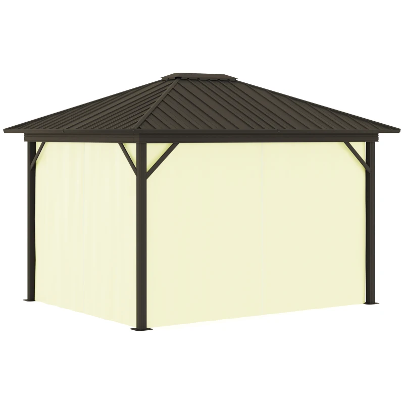 Outsunny 10' x 12' Outdoor Hardtop Gazebo Metal Roof Patio Gazebo with Aluminum Frame, Mesh Nettings, Beige