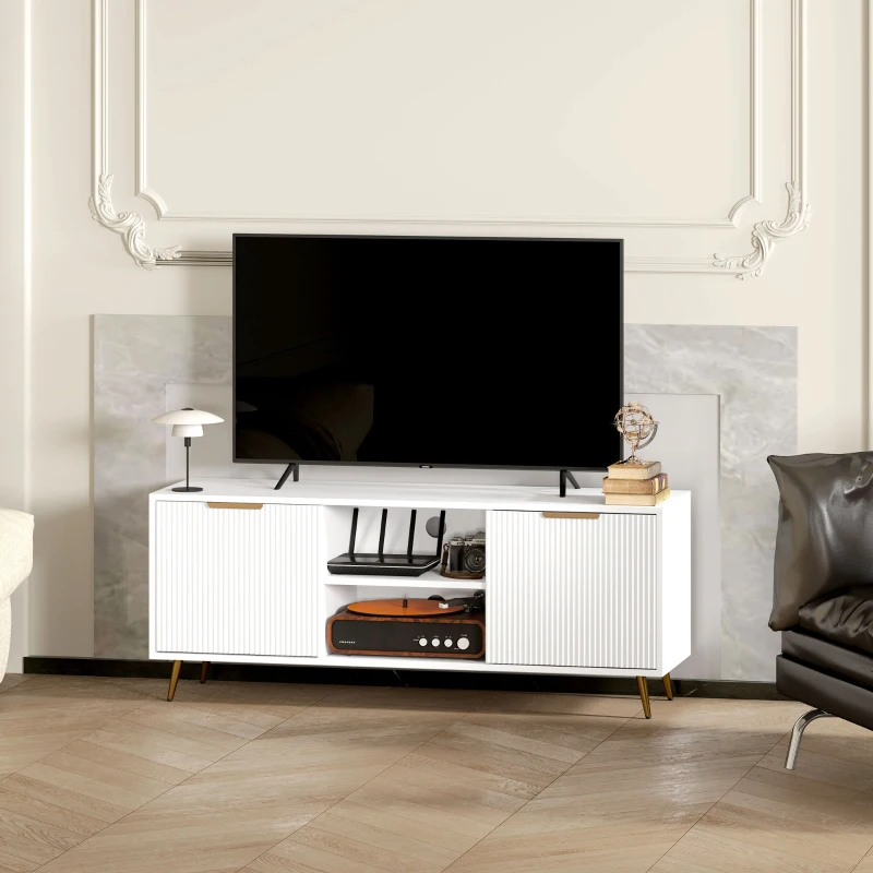 HOMCOM TV Stand with Storage for 55 Inch TV, Modern TV Cabinet with 2 Open Shelves and 2 Cabinets for Living Room, White