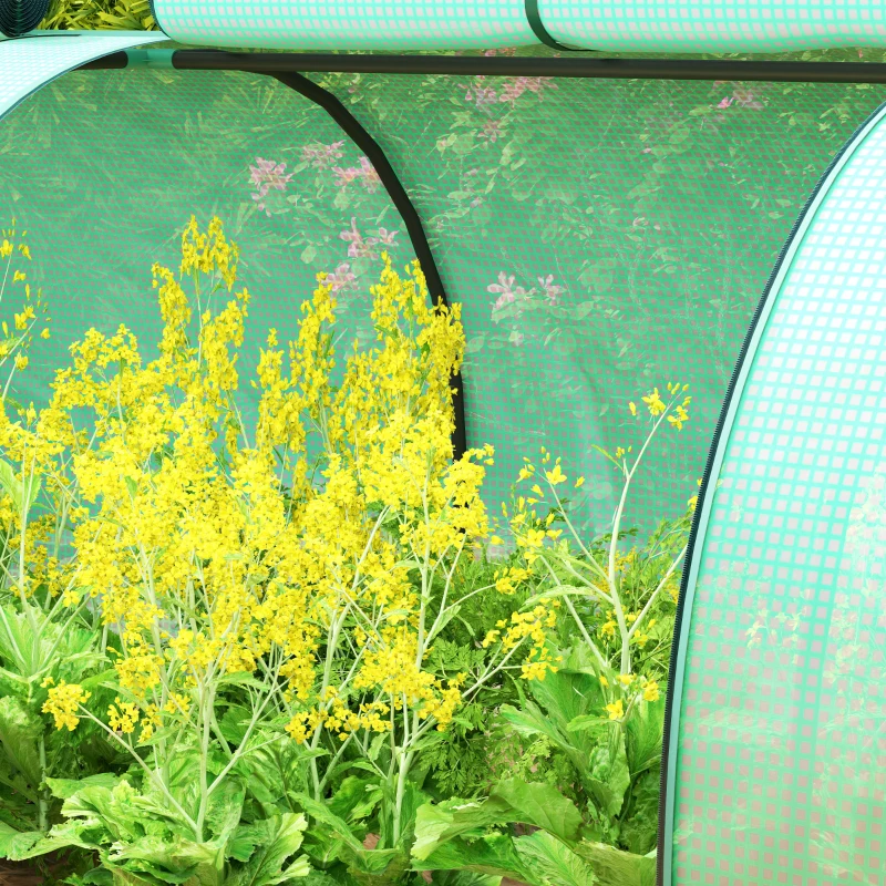 Outsunny 13' x 3.3' x 2.6' Mini Tunnel Greenhouse with PE Cover Garden Green Grow Shed with Steel Frame Zipped Doors, Green