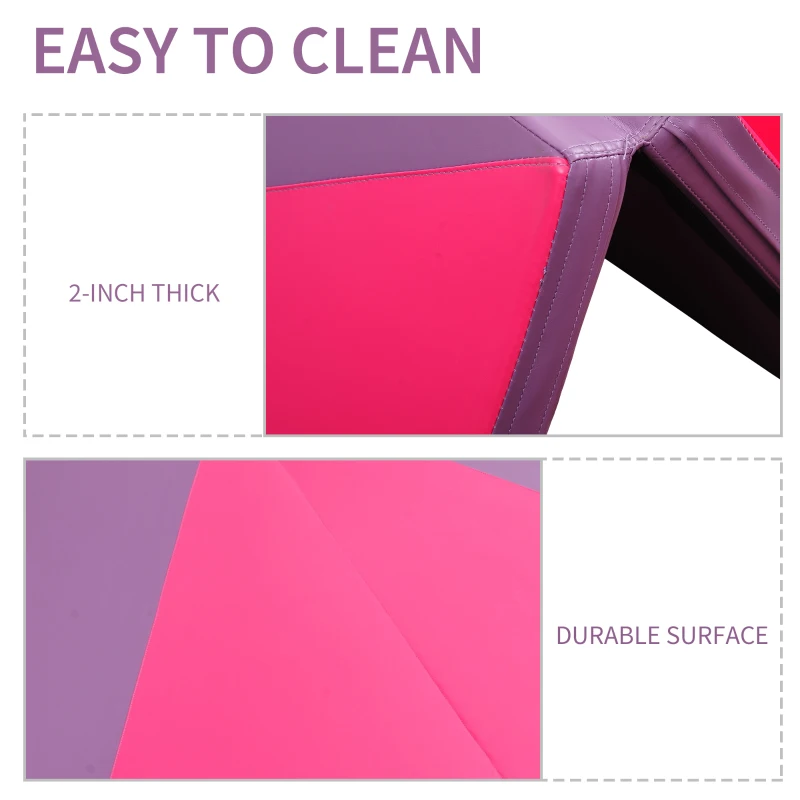 Soozier 4'x10'x2" Folding Gymnastics Tumbling Mat, Exercise Mat  with Carrying Handles for Yoga, MMA, Martial Arts, Stretching, Core Workouts, Pink and Purple