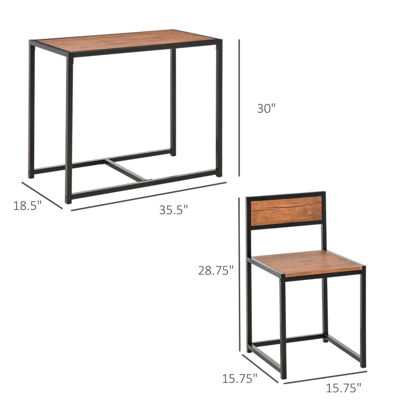 HOMCOM 3-Piece Industrial Dining Table Set for 2, Kitchen Table and Chairs, Dining Room Sets for Small Spaces, Rustic Brown