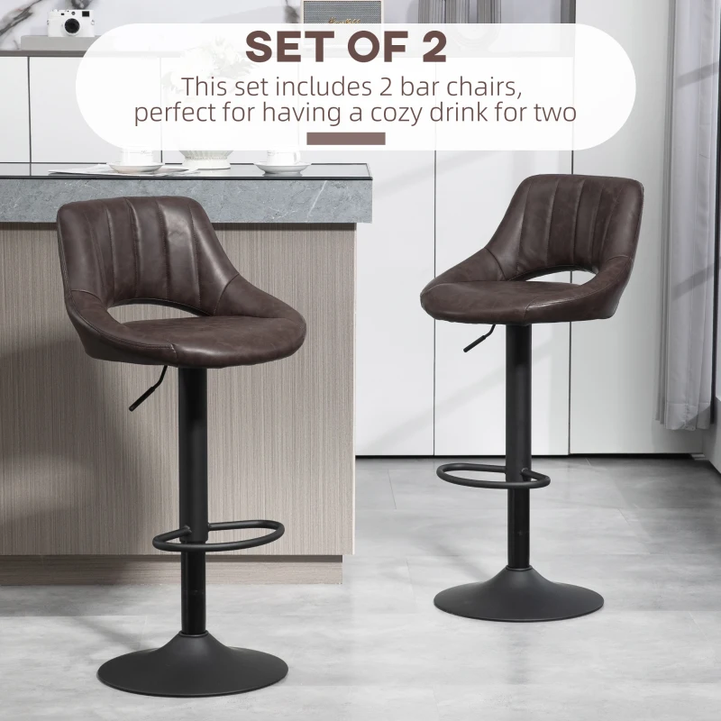 HOMCOM Swivel Bar Stools Set of 2, Faux Leather Upholstered Counter Height Barstools with Round Metal Base