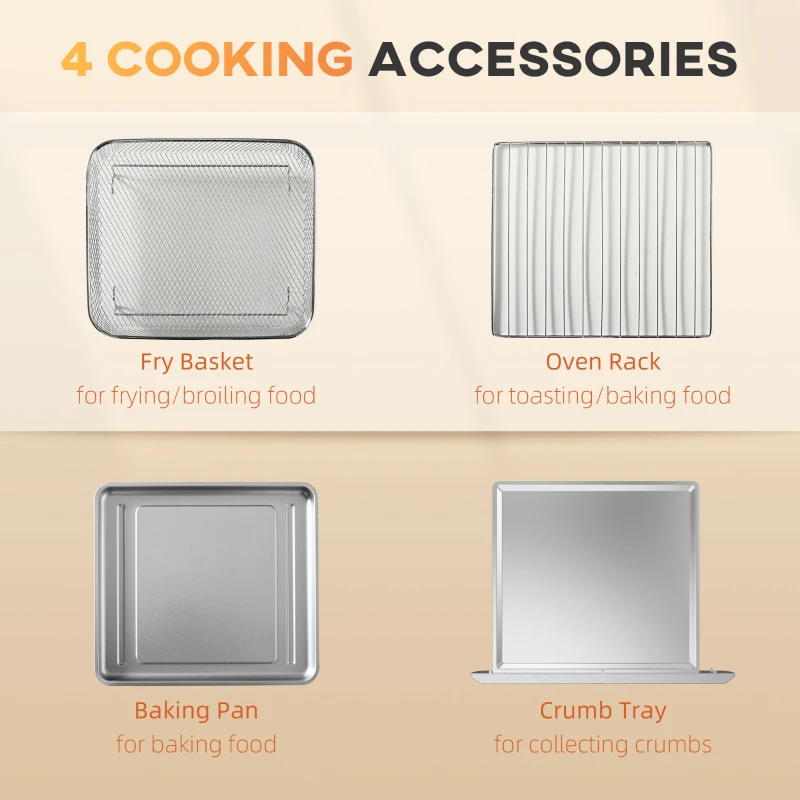 HOMCOM Air Fryer Toaster Oven, 21QT 7-In-1 Convection Oven Countertop, Warm, Broil, Toast, Bake and Air Fry, Accessories Included, 1800W, Stainless Steel Finish