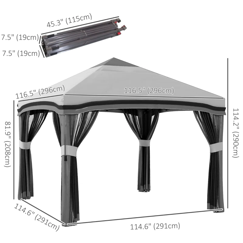 Outsunny 10' x 10' Foldable Tent, Pop Up Canopy with Netting, Bag, Adjustable Height for Party, Outdoor, Garden, Patio, Grey