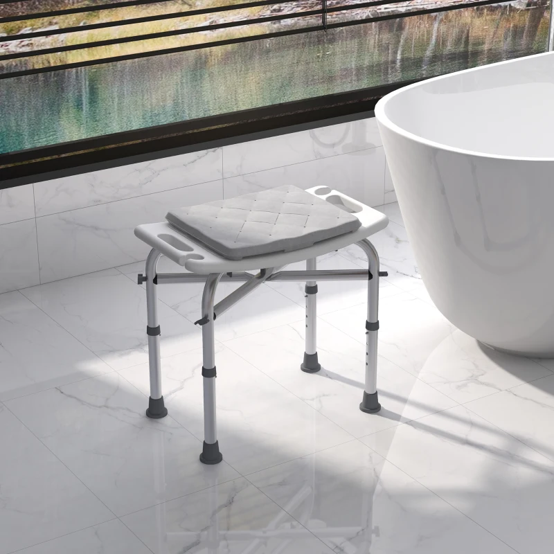 HOMCOM Shower Chair for Inside Shower, Shower Stool with Removable Padded Cushion, Suction Cup Feet for Tub and Bathroom, Bath Chair for Elderly, Tool-Free Assembly, 330lbs