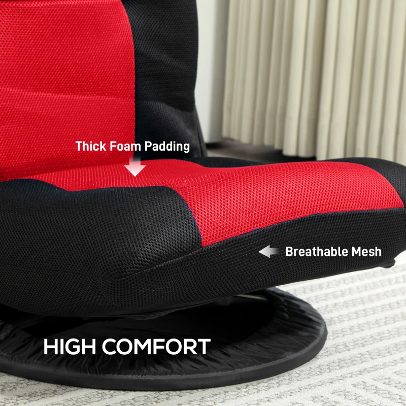 HOMCOM Folding Floor Chair for Adults Teens, 360 Degree Swivel Gaming Chair, 6 Positions Adjustable Lazy Sofa Chair, Red
