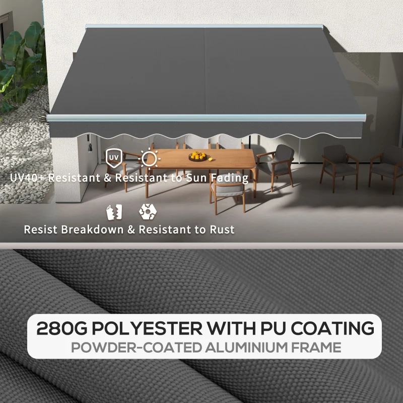 Outsunny 13' x 10' Electric Awning, Retractable Awning with LED Lights and Remote Controller for Door and Window, Dark Gray