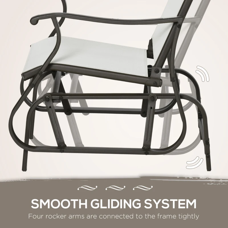 Outsunny 3PCs Gliding Rocking Chair & Bistro Tea Table Set, Cream White