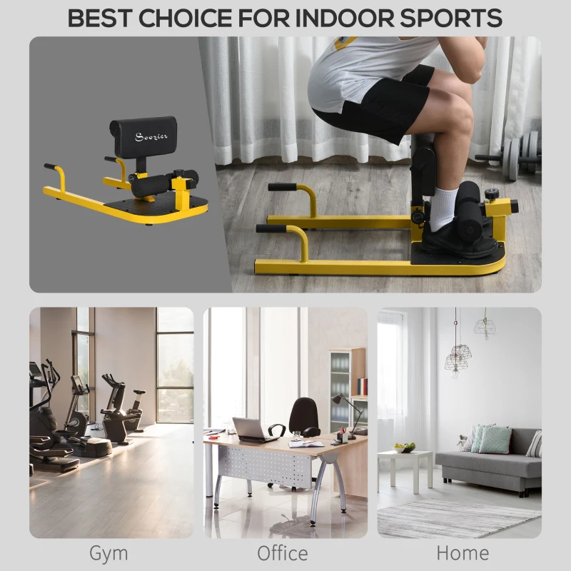 Soozier 3-in-1 Deep Squat Machine with Push Up Bars, Multifunction Sissy Deep Squat Machine Leg Exerciser Ab Strength Training Home Gym Workout, Yellow