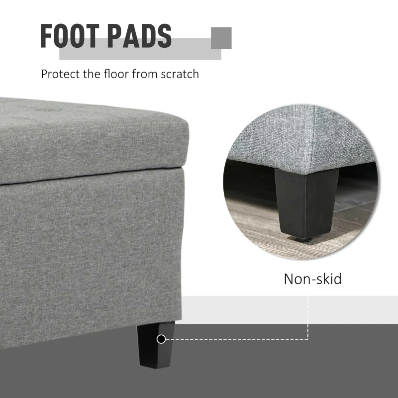 HOMCOM 50" Storage Ottoman Bench, Upholstered Ottoman Foot Rest with Linen Fabric and Soft Close Lid for Entryway, Gray