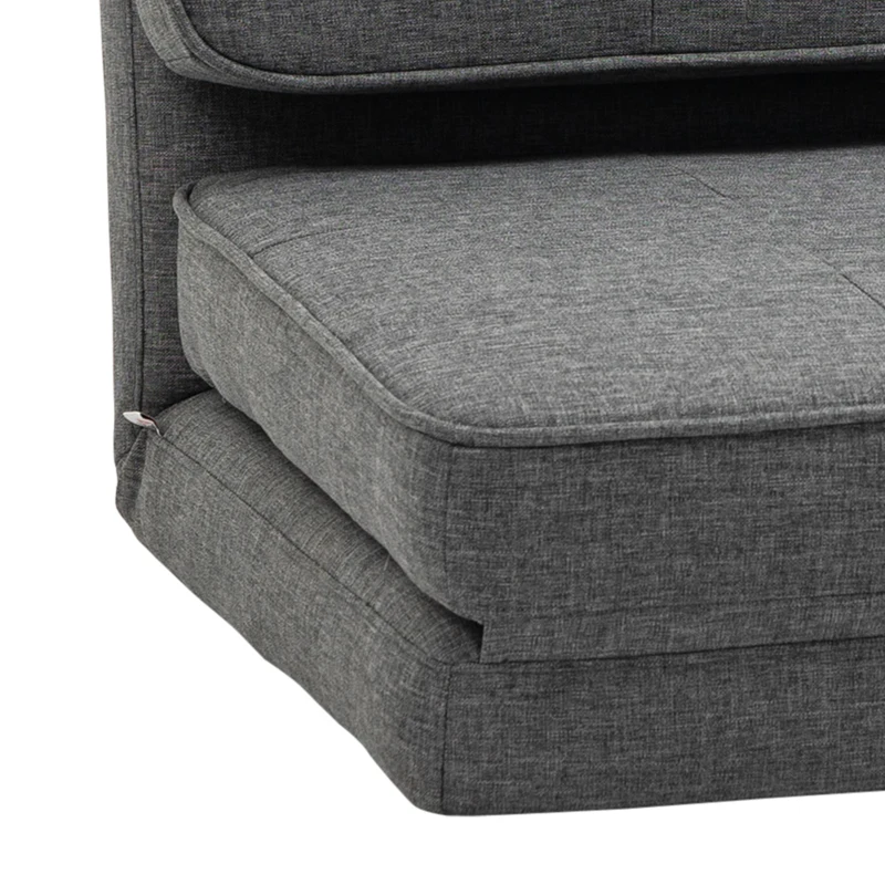 HOMCOM Convertible Flip Chair, Folding Upholstered Floor Sofa, Adjustable Guest Chaise Lounge, Dorm Bed with Metal Frame for Living Room and Bedroom, Dark Gray