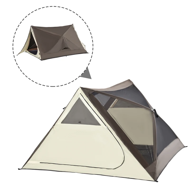 Outsunny 2-3 People Pop Up Camping Tent Waterproof Automatic Instant Tent Portable Cabana Beach Tent with Rainfly, Carry Bag, Windows and Doors, Outdoor Camping Hiking Indoor