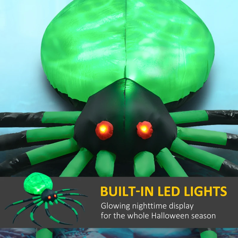 HOMCOM 6' Halloween LED Yard Decor Crawling Spider, Blow Up Inflatable Outdoor Decoration for Garden, Waterproof