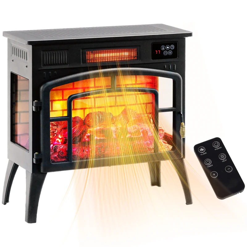 HOMCOM Electric Fireplace Stove, Infrared Fireplace Heater with Realistic Flame & Adjustable Temperature, 1500W, Black