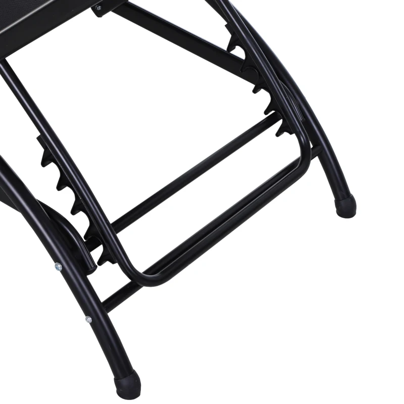 Outsunny Outdoor Lounge Chair with Breathable Mesh Fabric Seat, 5-Level Adjustable Reclining Chair with Aluminum Frame, Headrest Pillow, Adjustable Footrest, Black