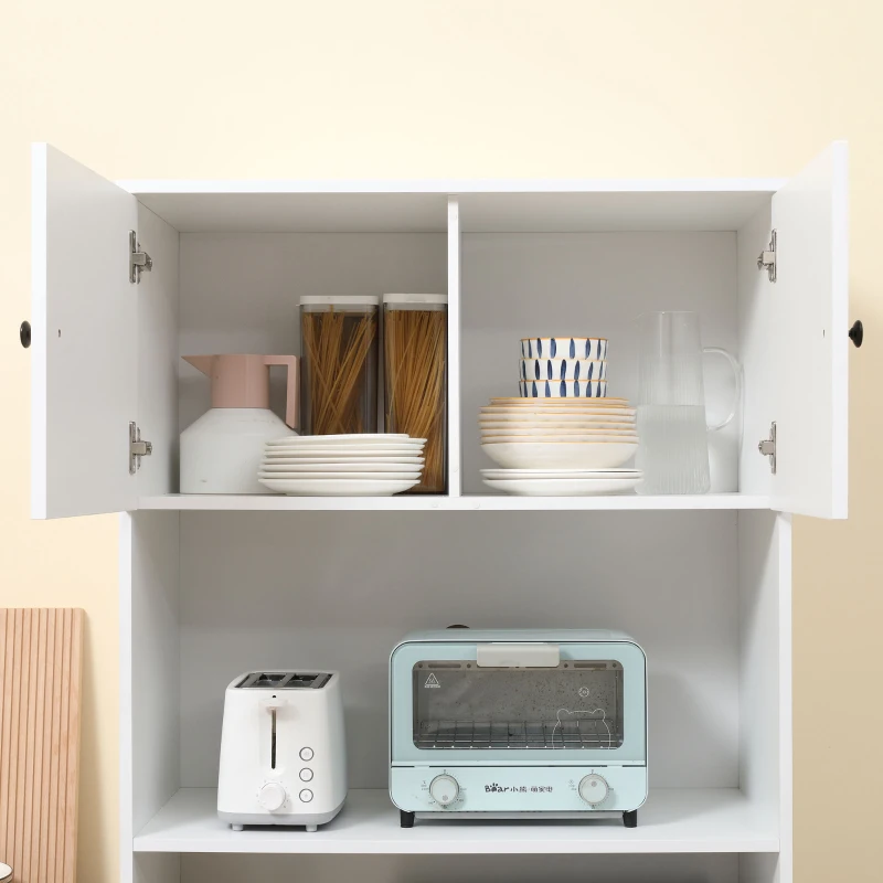 HOMCOM 71" Kitchen Buffet with Hutch, Pantry Storage Cabinet with Shelves and Microwave Countertop, White