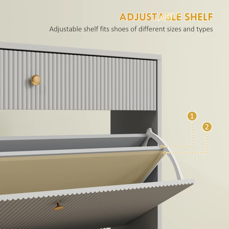 HOMCOM Narrow Shoe Storage Cabinet with Wave-like Panels and Adjustable Shelves for 12 Pairs of Shoes, Gray