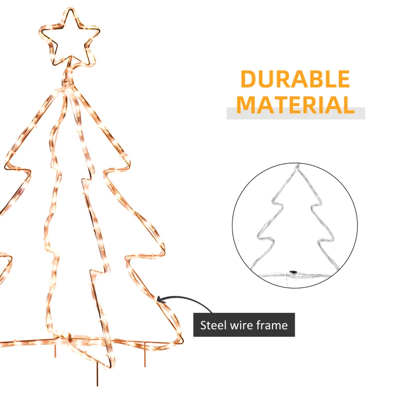 Outsunny 30" Outdoor LED Christmas Tree Rope Lights, LED Outdoor Christmas Decoration with Ground Stakes, Warm White