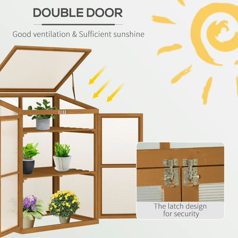 Outsunny Wooden Cold Frame Greenhouse Small Mini Planter Box, 30" L x 24" W x 44" H, Brown