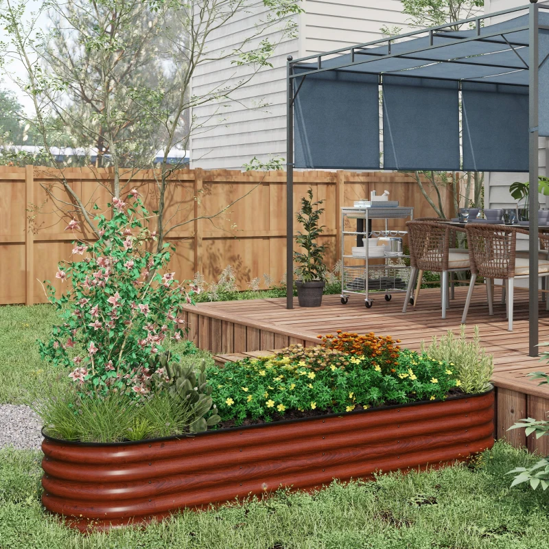 Outsunny 7.9' x 2' x 1.4' Galvanized Raised Garden Bed Kit, Metal Planter Box with Safety Edging, Brown
