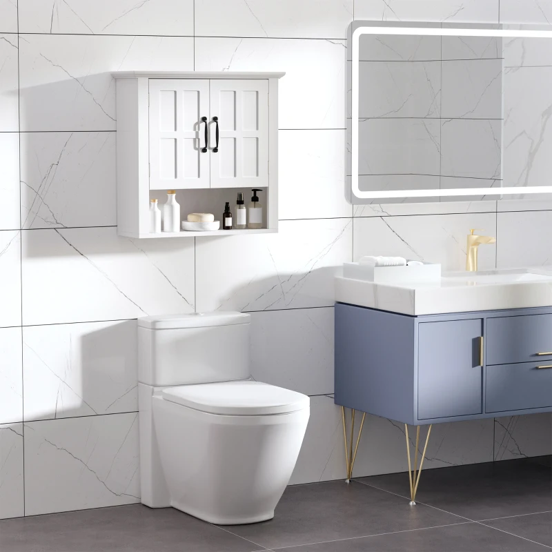 HOMCOM Bathroom Wall Cabinet, Medicine Cabinet, Kitchen Cupboard with 2 Doors and Adjustable Shelf, White