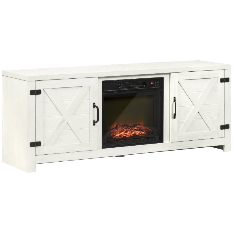 HOMCOM Electric Fireplace TV Stand for TV's up to 60" Flat Screen, Living Room Media Entertainment Console with Doors, Adjustable Storage Shelves, White