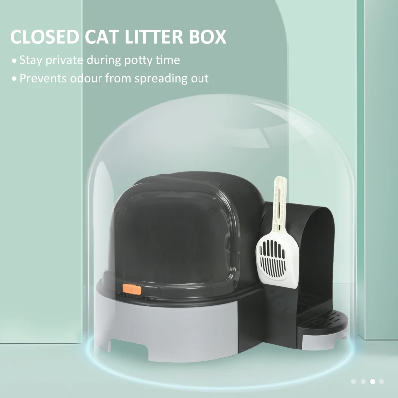 PawHut Cat Litter Box Easy to Clean Open with Scoop, Gray