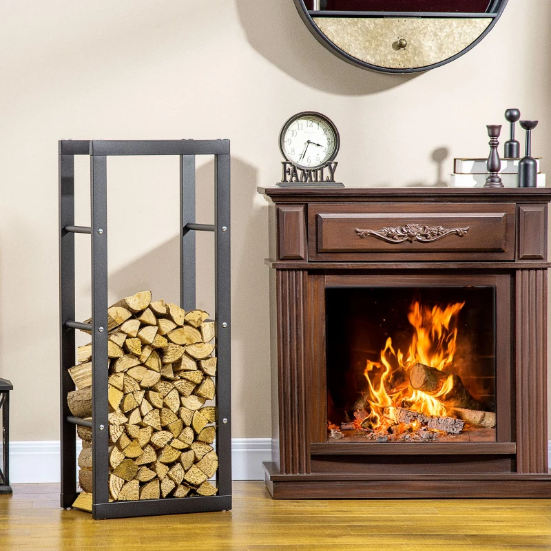 HOMCOM Firewood Rack Outdoor, Log Holder Fireplace Storage Rack with Handles and 220 lbs. Weight Capacity, 15.7" x 9.8" x 39.4", Black