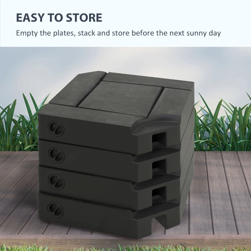 Outsunny Offset Umbrella Base Weight Set, Fillable Outdoor Umbrella Weights, 175 lb. with Water or 230 lb. with Sand, Black