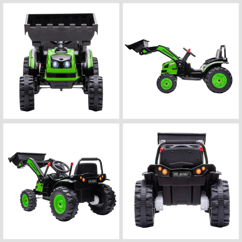 Aosom Kids Tractor 6V Battery Powered Digger Ride On Excavator Music Headlight Moving Forward Backward Green