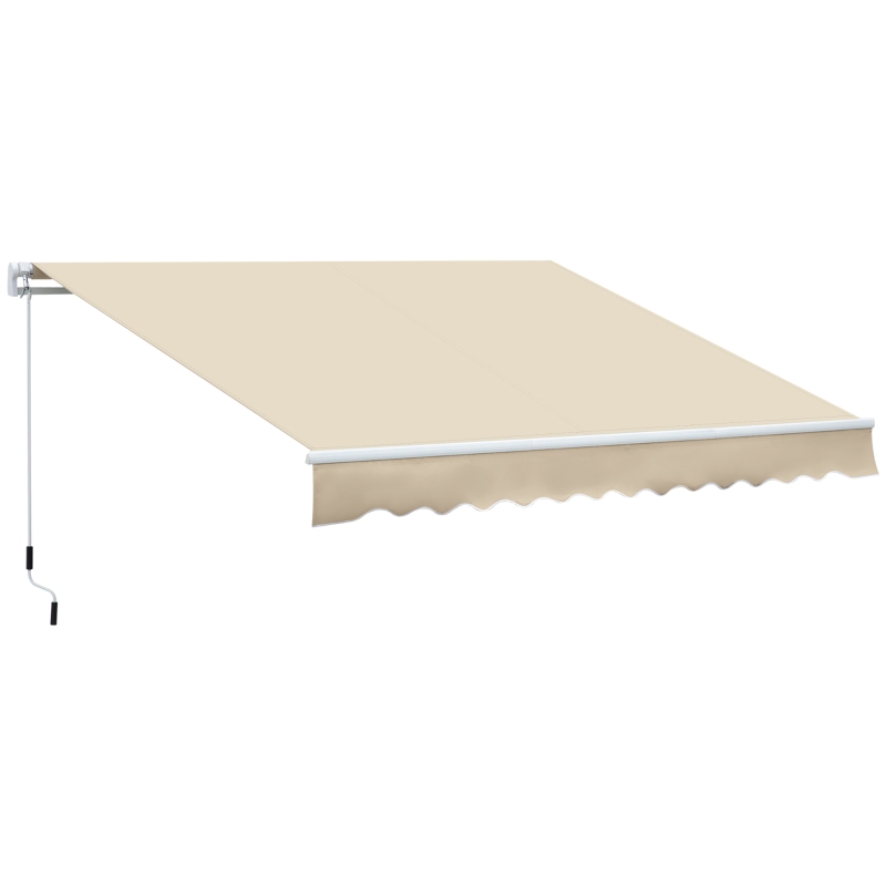 Outsunny 12' x 8' Patio Awning, Canopy Retractable Sun Shade Shelter w/ Manual Crank Handle for Deck, Yard, Cream White