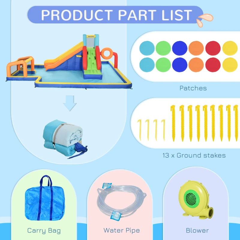 Outsunny 6 in 1 Kids Inflatable Bounce House with Slide, Pool, Climbing Wall, Water Cannon, Basketball Hoop, Football Stand