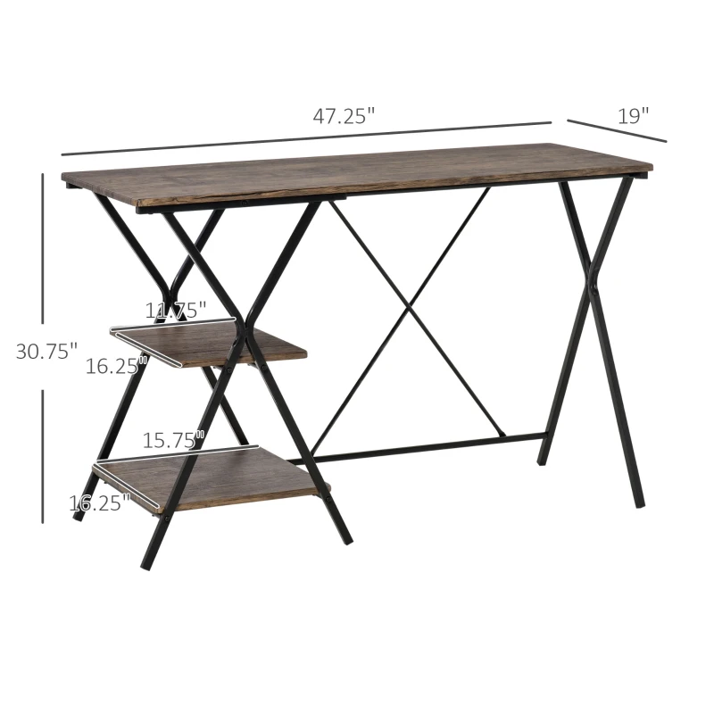 HOMCOM Computer Desk with Storage Shelves, Writing Desk for Home Office, Study Workstation, Brown