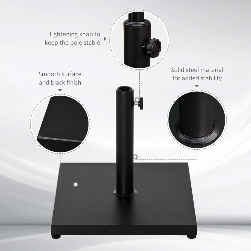 Outsunny 40 lbs Steel Square Umbrella Base Stand w/ Adjustable Knob Parasol Stand Garden Patio Outdoor Home, Black