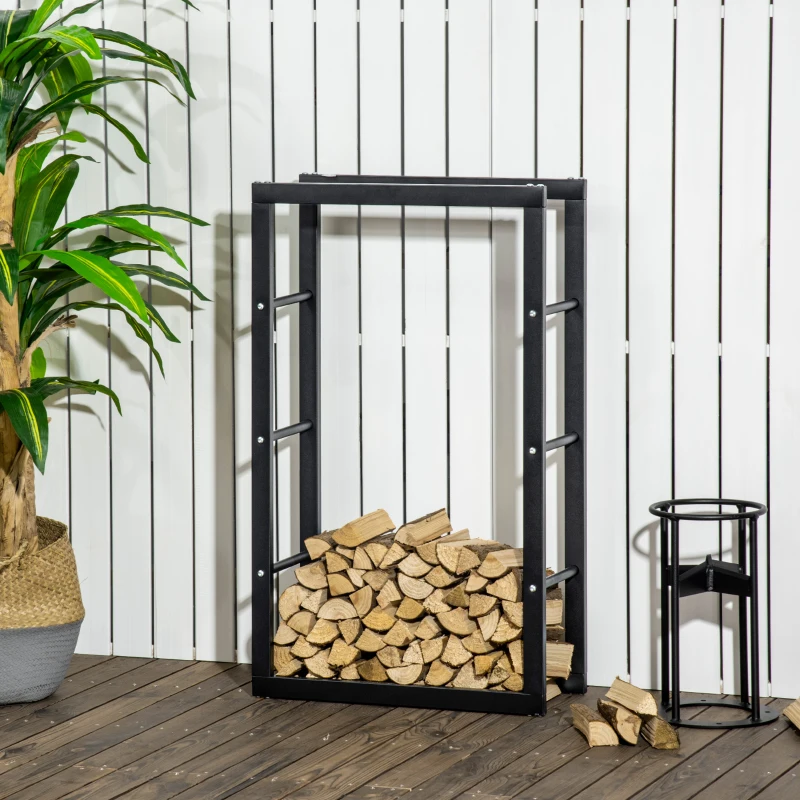 HOMCOM Firewood Rack Outdoor, Log Holder Fireplace Storage Rack with Handles and 220 lbs. Weight Capacity, 23.6" x 9.8" x 39.4", Black