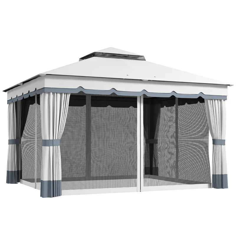 Outsunny 10' x 12' Double Roof Patio Gazebo Canopy, Outdoor Gazebo Shelter with Netting & Curtains, for Garden, Lawn and Deck