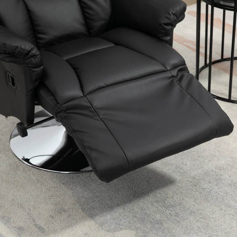 HOMCOM Swivel Recliner, Adjustable PU Leather Upholstered Recliner Chair with Footrest, Padded Arms and Steel Base, Black