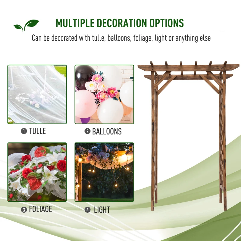 Outsunny 79in Wooden Garden Arbor Arch Trellis with Classic Countryside Style, Pergola Style Roof for Climbing Vines for Ceremony Party Weddings