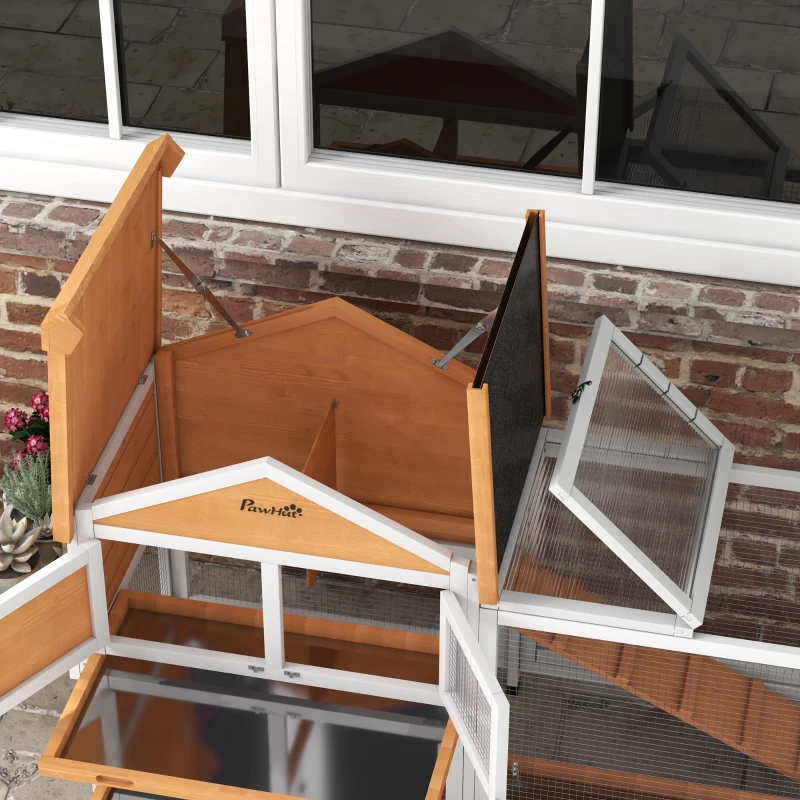 PawHut 65" Wooden Rabbit Hutch, Pet Playpen with Openable Roof, Storage Box, for Rabbits and Small Animals, Yellow