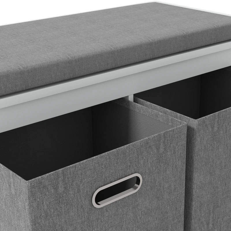 HOMCOM Shoe Storage Bench with Seat, Entryway Bench Seat with Cushion, 2 Fabric Drawers for Hallway, White