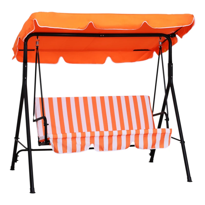 Outsunny 3-Seater Outdoor Porch Swing with Adjustable Canopy, Patio Swing Chair for Garden, Poolside, Backyard, Orange