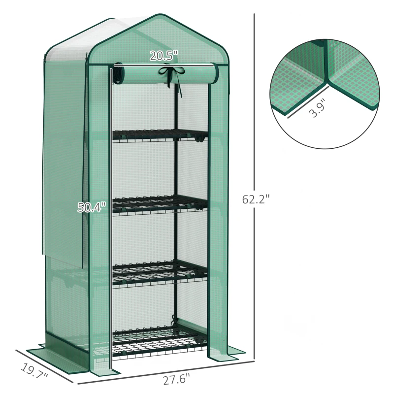 Outsunny Mini Greenhouse with Screen Roof, 4 Tier Portable Small Greenhouse with High Strength PE Cover, Green